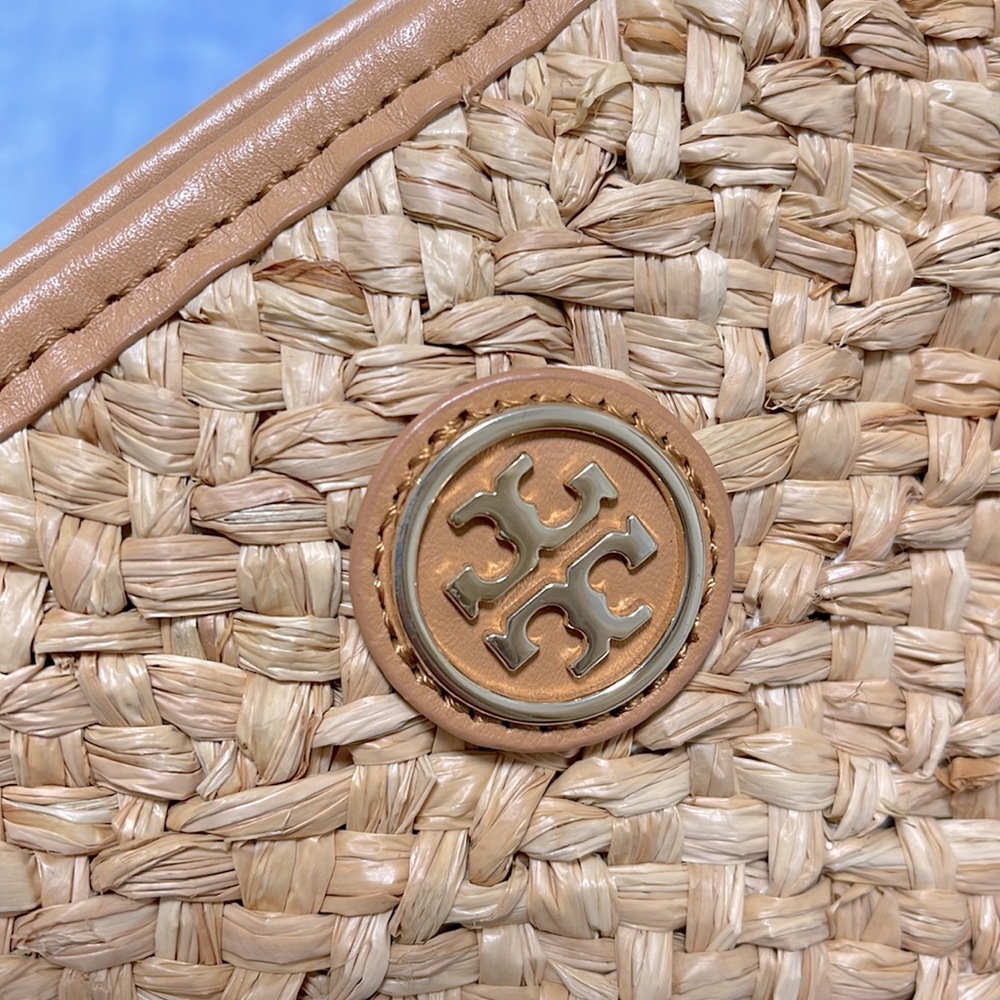 Tory Burch Rae Floral Raffia Embellished Lined Straw Tote Bag w Leather Straps - Picture 6 of 6
